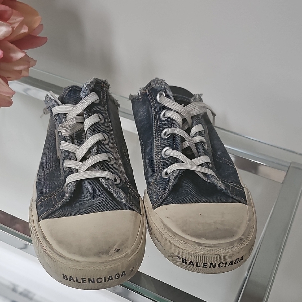 Balenciaga Paris Mule Distressed Denim